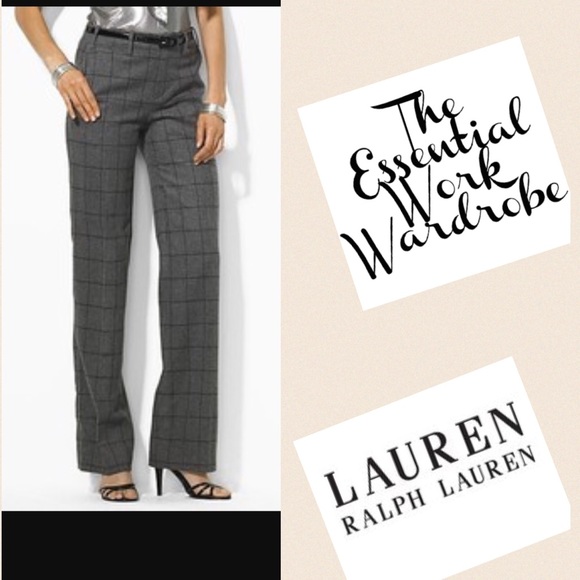 LAUREN BY RALPH LAUREN WINDOWPANE WOOL PANTS - Picture 1 of 4