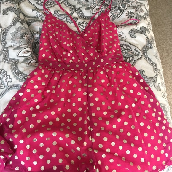 Hot Pink Gold Foil Polka Dot Romper - Picture 3 of 4