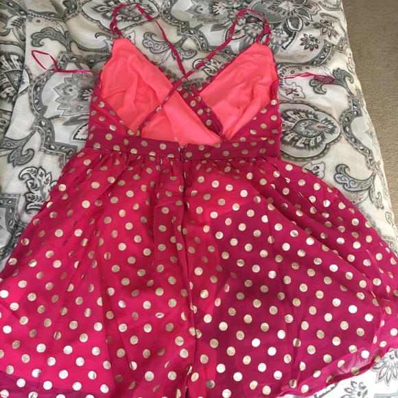 Hot Pink Gold Foil Polka Dot Romper - Picture 4 of 4