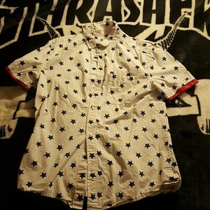 Tropicalia red white and blue button down