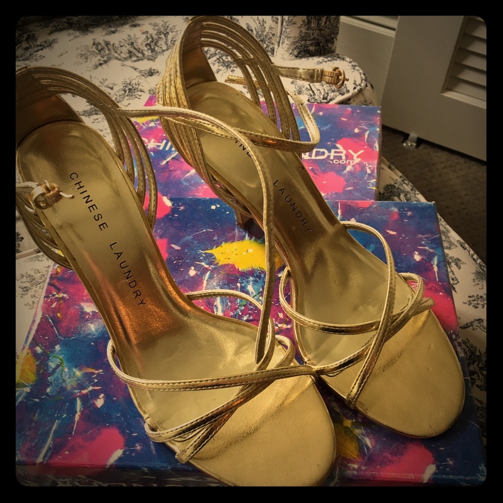 Gold heels Chinese Laundry