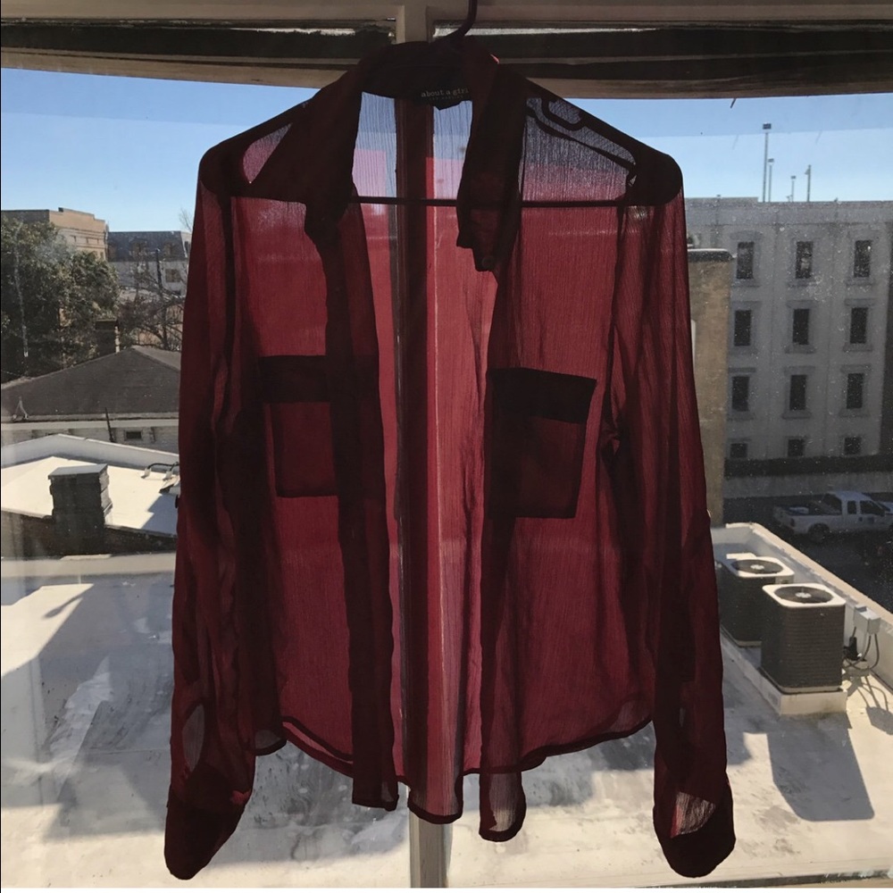 Sheer maroon button down