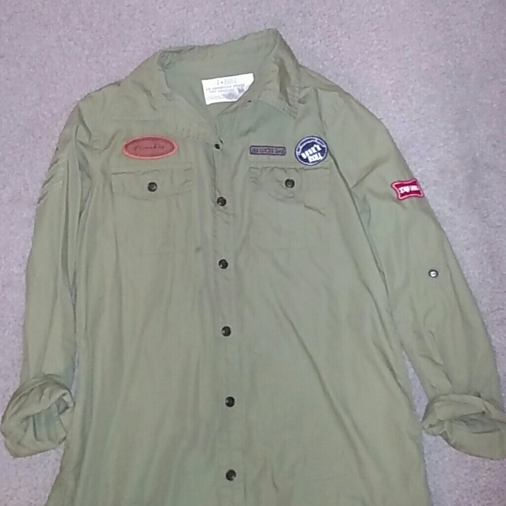 Forever 21 | I Love H81 Army green shirt dress