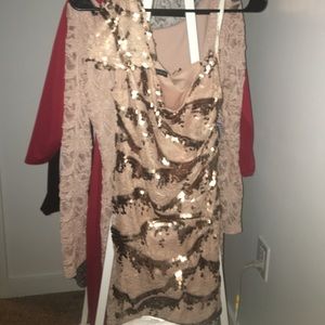 Sequin and lace pattern one shoulder sexy dress