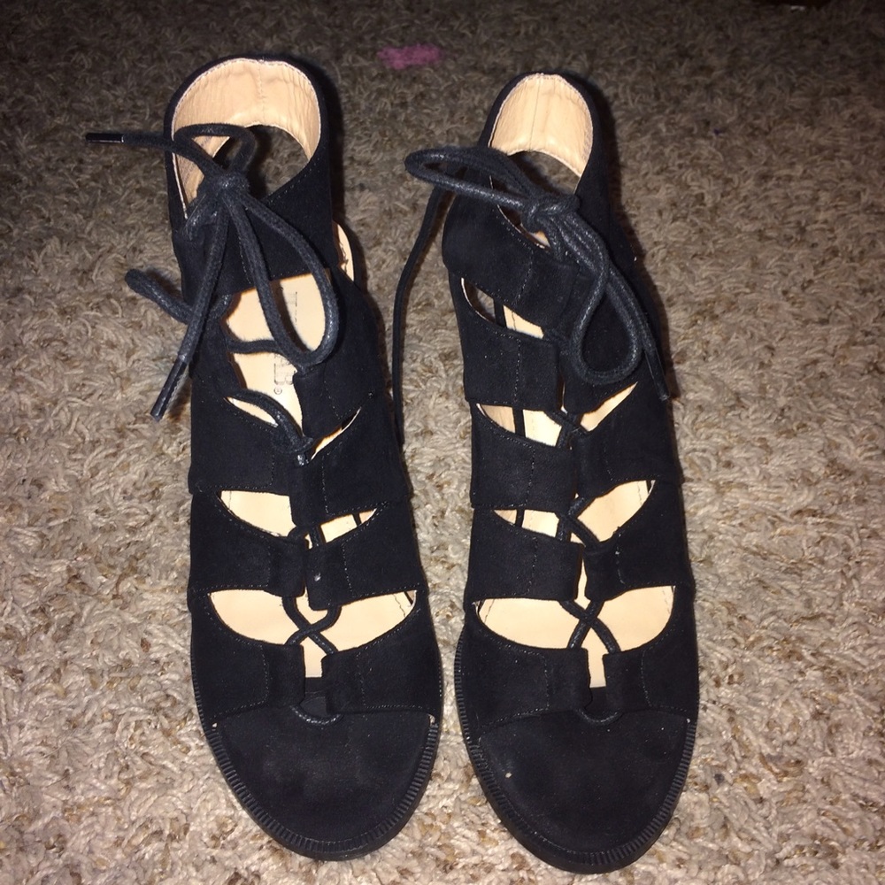 Black suede double peep toe