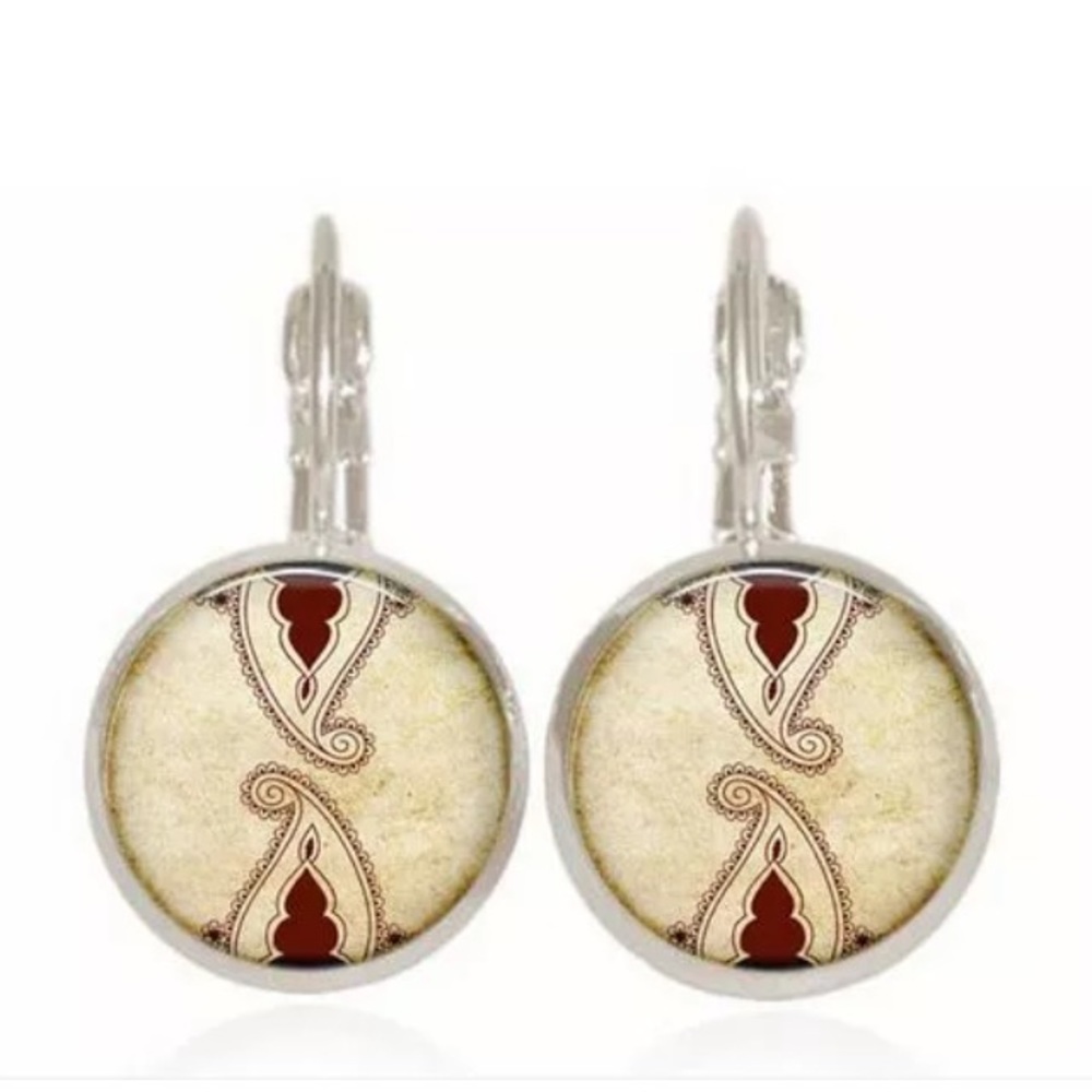 Henna Paisley Mandala Glass & Silver Earrings - Picture 1 of 4