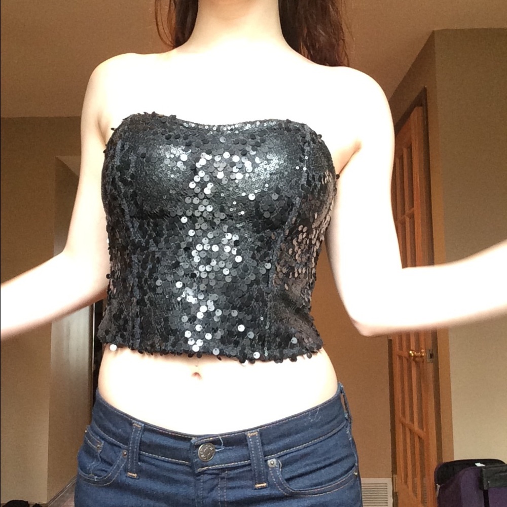 Sequin zip-up tube top