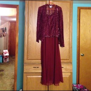 Two piece maroon floor length dress