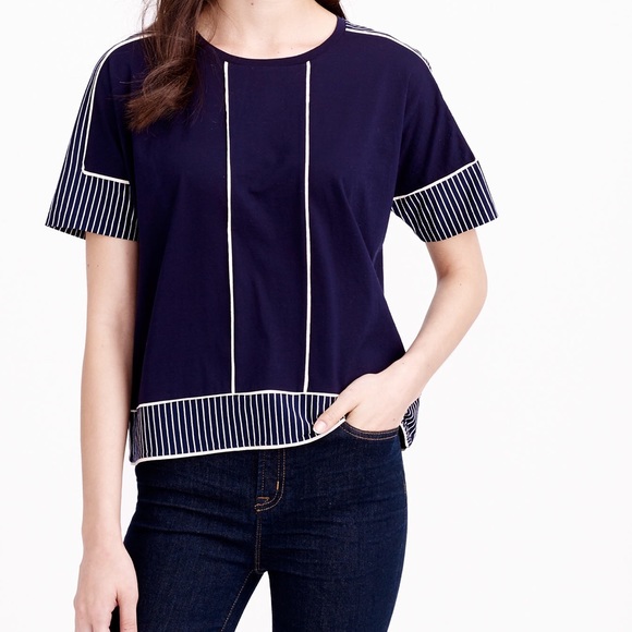 J. Crew Tops - XS J CREW navy & white mixed print  tee