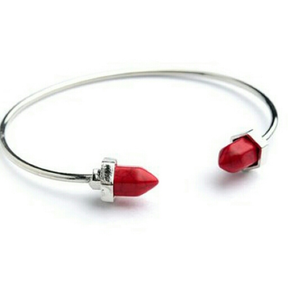 Precious Howlite Stone Silver Bangle Cuff Bracelet