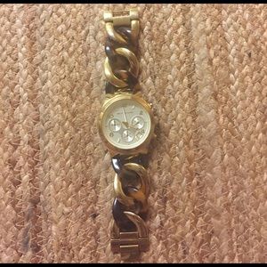 Michael Kors tortoise and gold chain watch