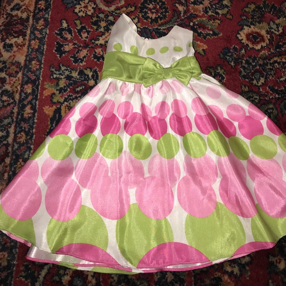 Easter green and pink polka dot dress