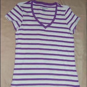 Faded Glory White & Purple V-Neck