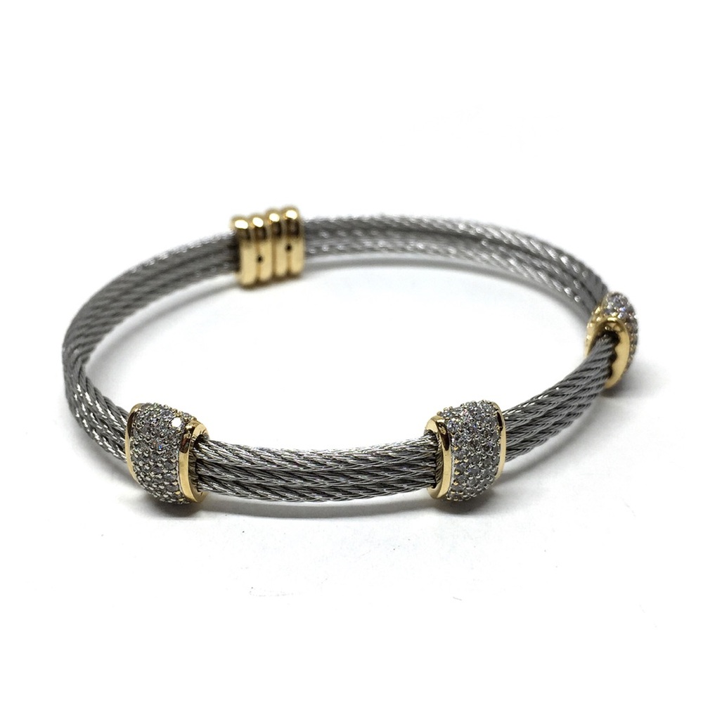 Two-Tone Crystal CZ Rhodium/18k Gold Plated - Picture 2 of 8