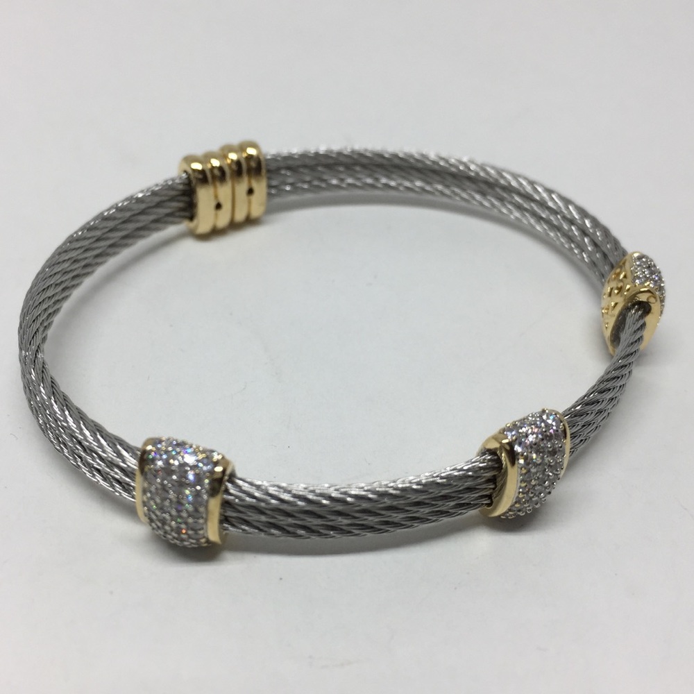 Two-Tone Crystal CZ Rhodium/18k Gold Plated - Picture 3 of 8