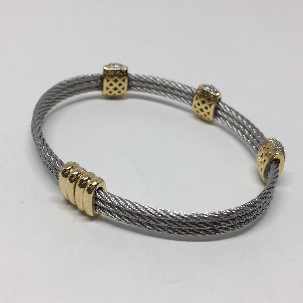 Two-Tone Crystal CZ Rhodium/18k Gold Plated - Picture 4 of 8