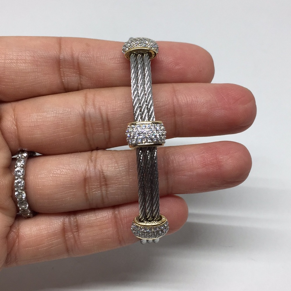 Two-Tone Crystal CZ Rhodium/18k Gold Plated - Picture 5 of 8