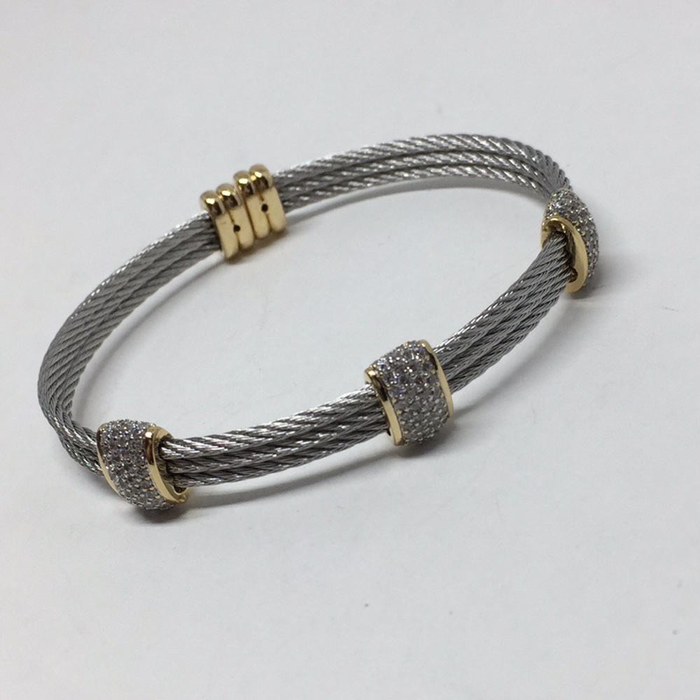 Two-Tone Crystal CZ Rhodium/18k Gold Plated - Picture 6 of 8