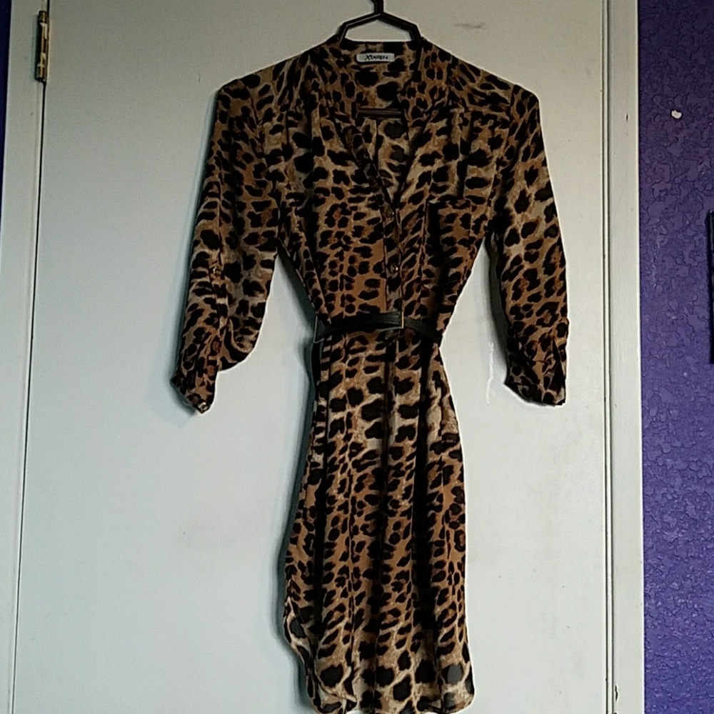 Leopard print button up dress