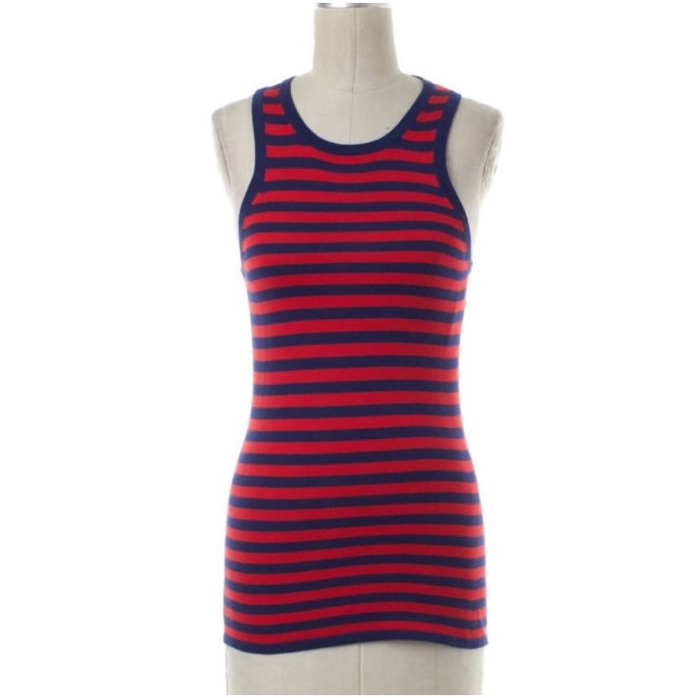 Trina Turk Red Blue Striped Sleeveless Knit Tank