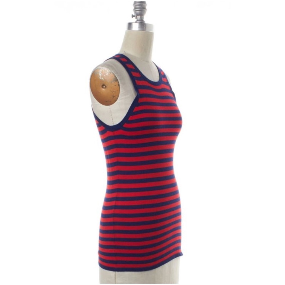 Trina Turk Red Blue Striped Sleeveless Knit Tank - Picture 2 of 8