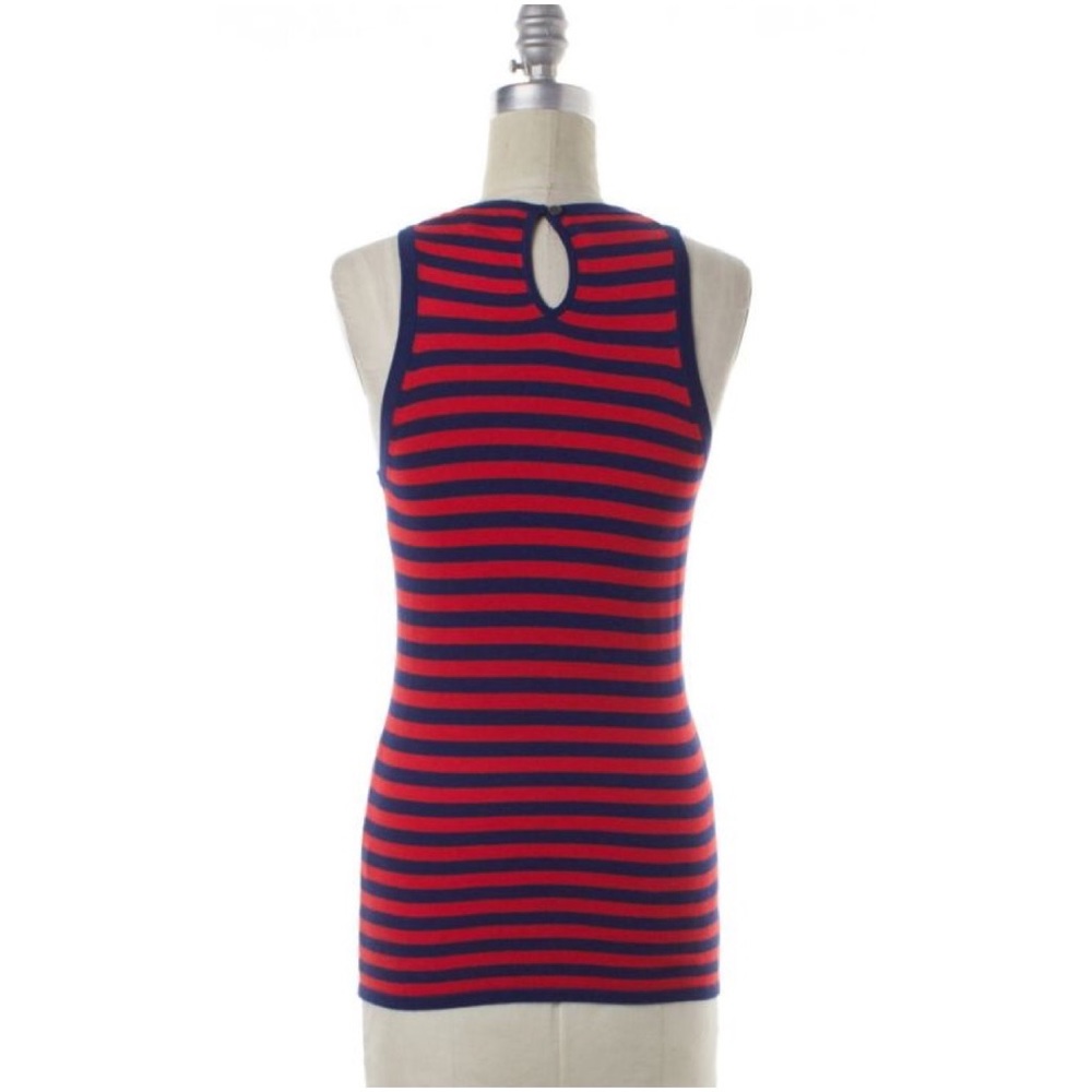 Trina Turk Red Blue Striped Sleeveless Knit Tank - Picture 3 of 8