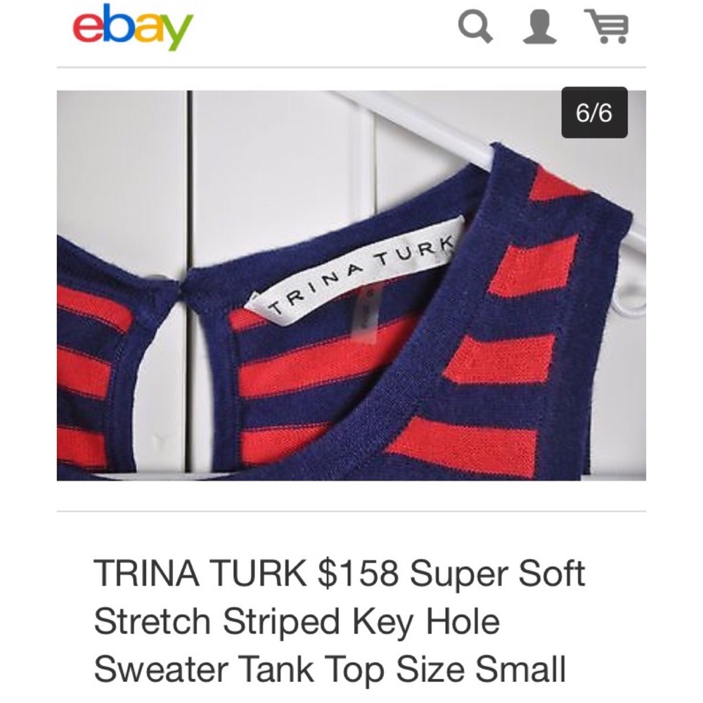 Trina Turk Red Blue Striped Sleeveless Knit Tank - Picture 7 of 8