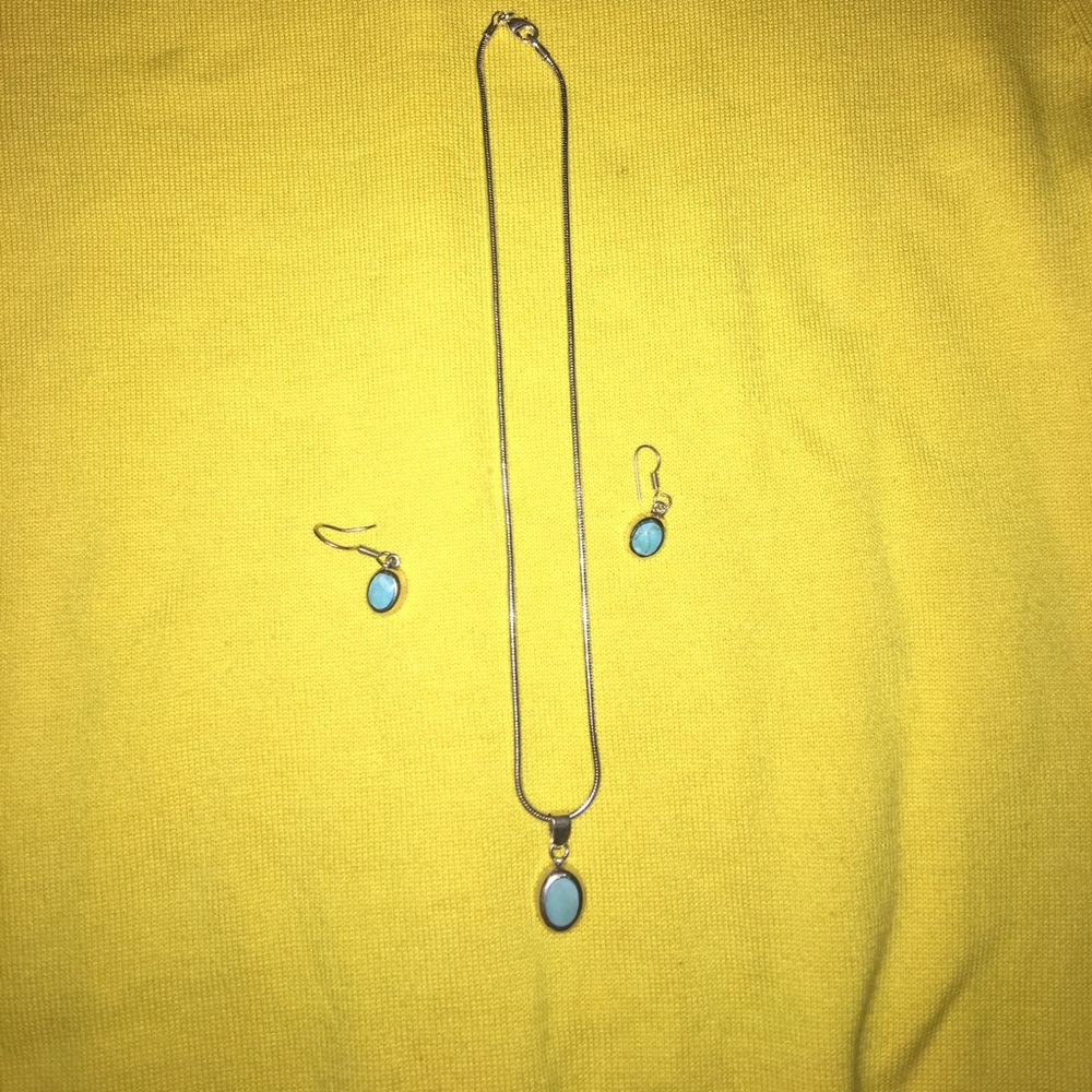 Turquoise/sterling silver earrings and necklace