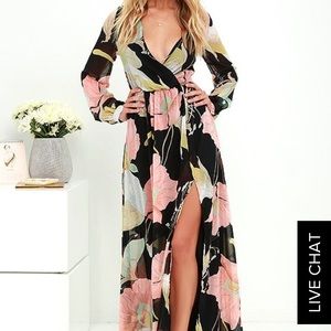 WONDROUS WATER LILIES BLACK FLORAL MAXI DRESS
