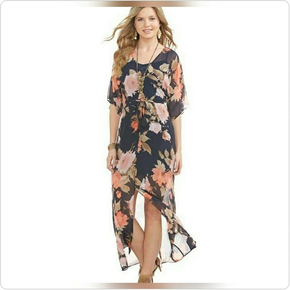 Cato Dresses & Skirts - Maxi Dress Navy and Coral. Chiffon