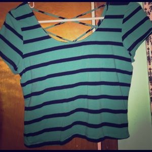 Used green black striped Crop Top