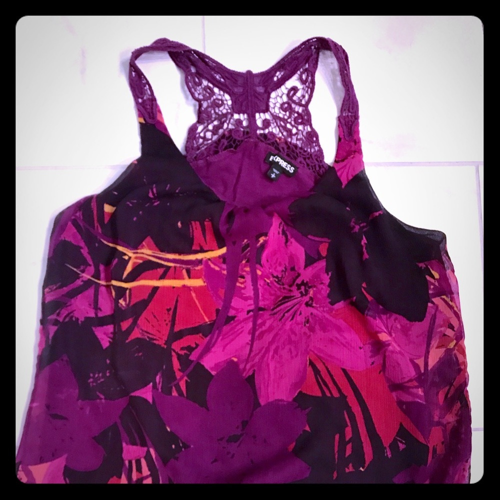 Express Razor Back Pink Floral Print Tank - Sm