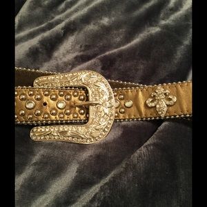 Jeweled Leather Belt in Bronze color