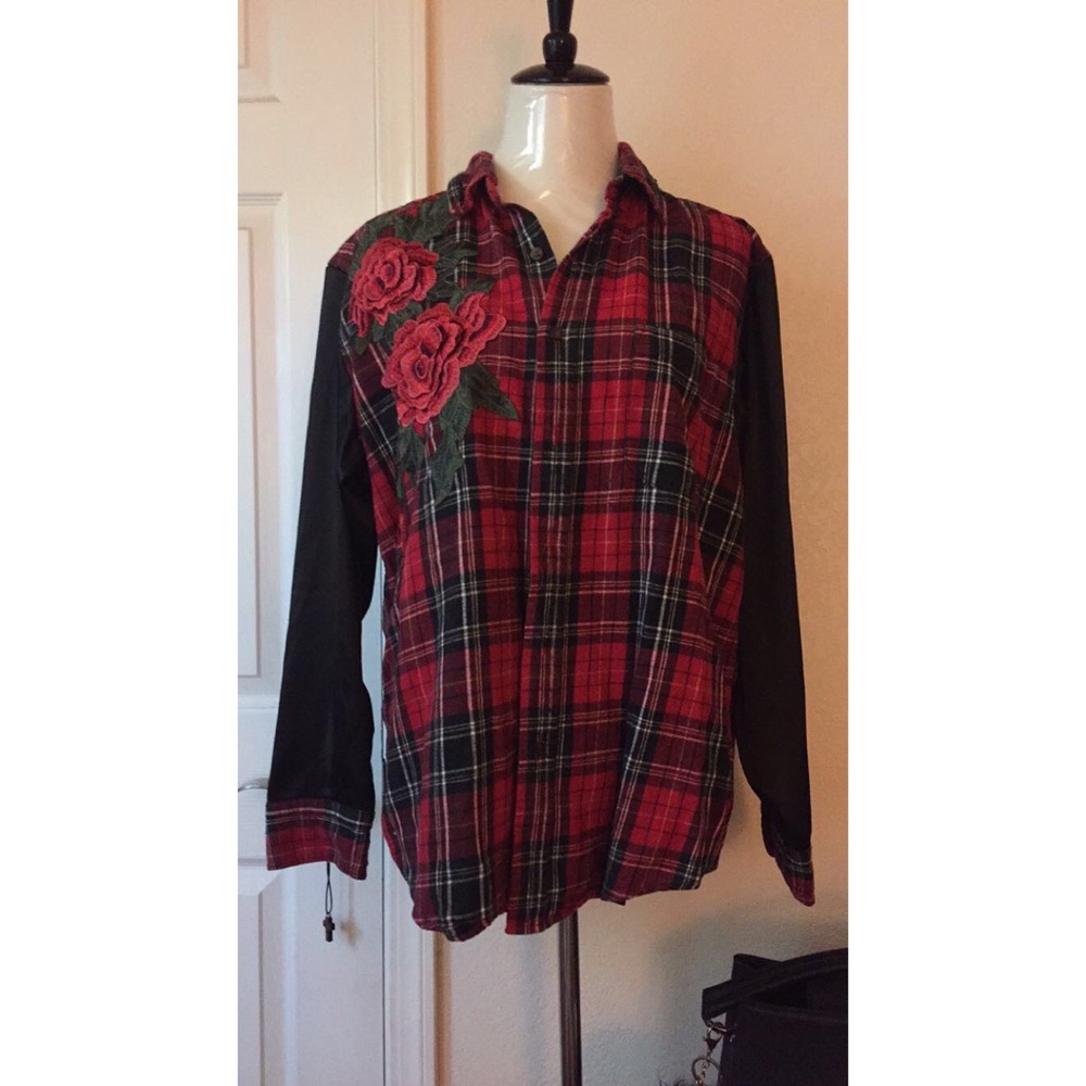 LF Rose Embroidered Flannel with Silk Sleeves