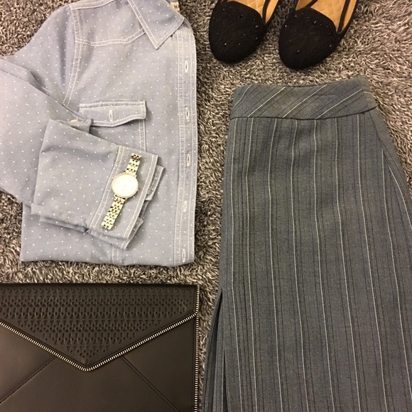 Sag Harbor Dresses & Skirts - Gray, pin striped, midi skirt with kick pleat!
