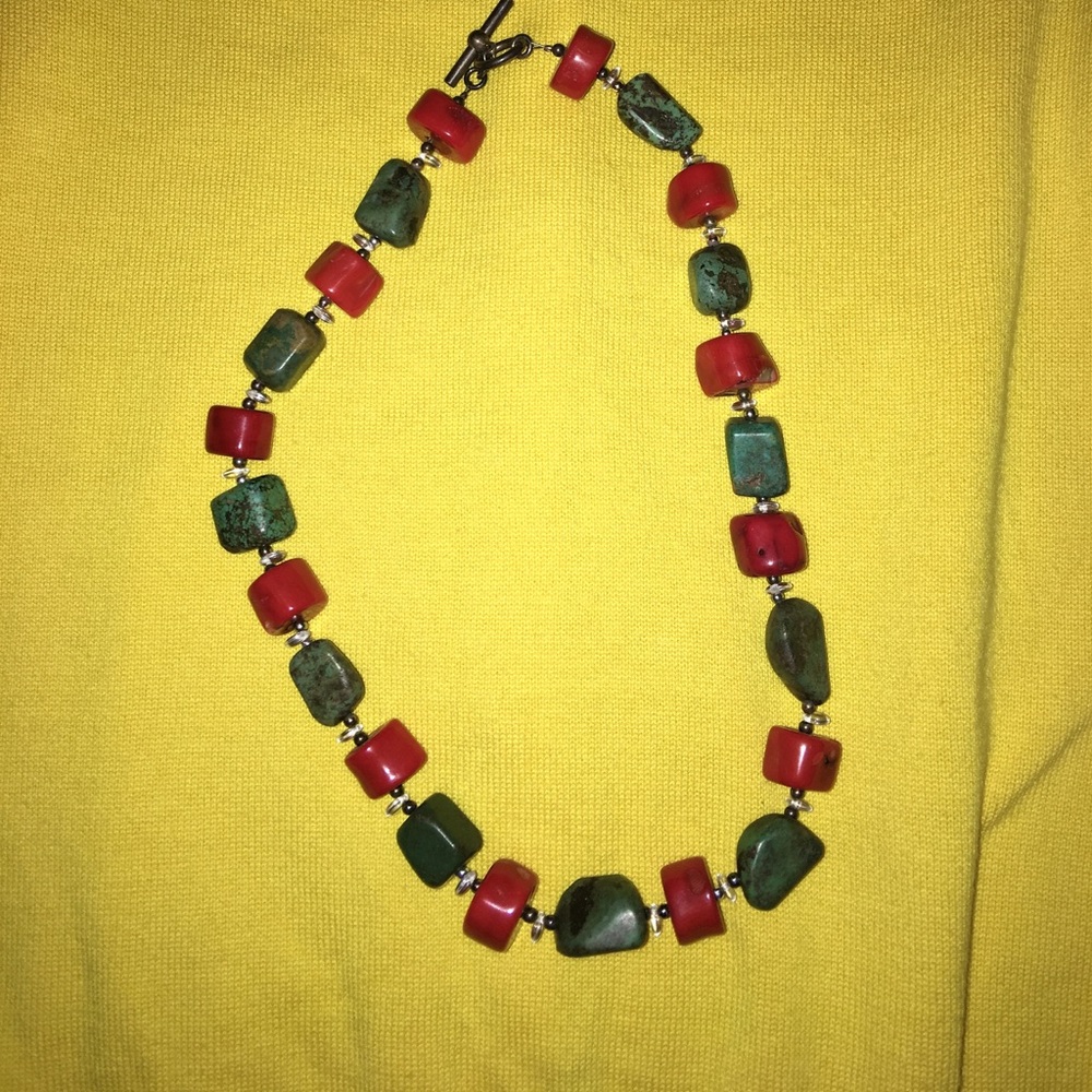 Red coral and turquoise necklace