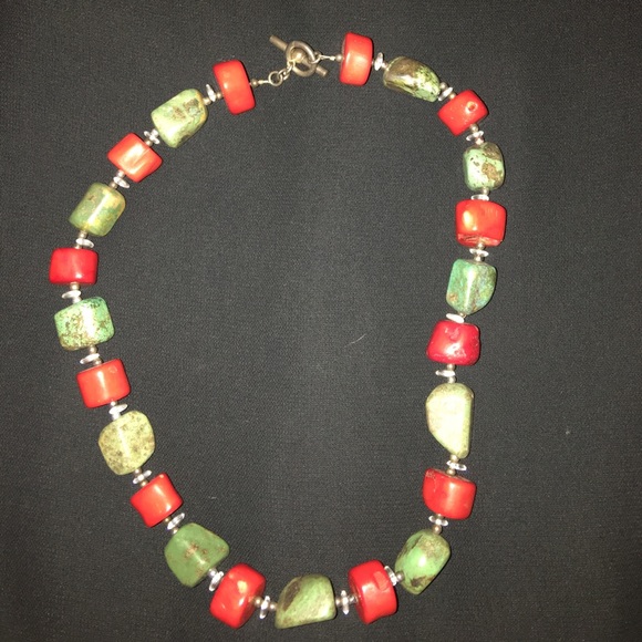 Red coral and turquoise necklace - Picture 2 of 2