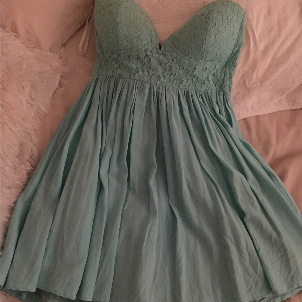 Teal with lace homecoming dress