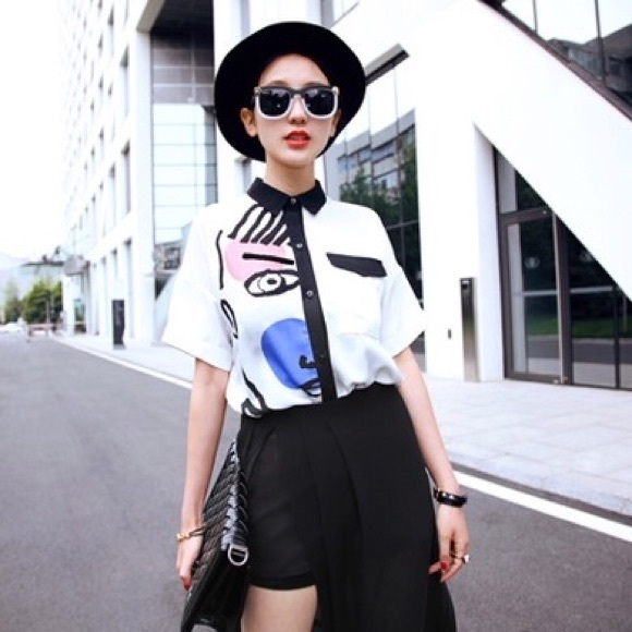 🆕 Short-Sleeved Portrait Stitching Chiffon Blouse - Picture 3 of 8