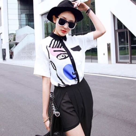 🆕 Short-Sleeved Portrait Stitching Chiffon Blouse - Picture 4 of 8