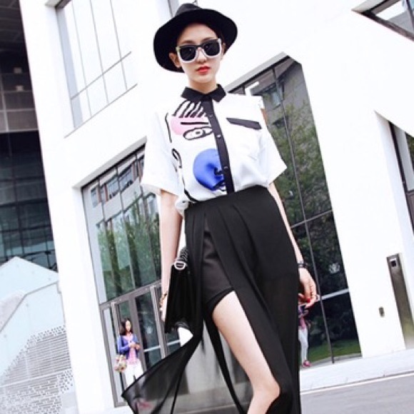 🆕 Short-Sleeved Portrait Stitching Chiffon Blouse - Picture 5 of 8