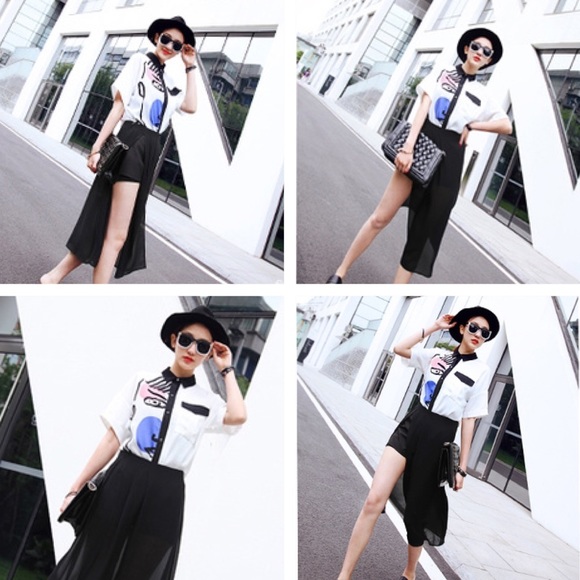 🆕 Short-Sleeved Portrait Stitching Chiffon Blouse - Picture 6 of 8