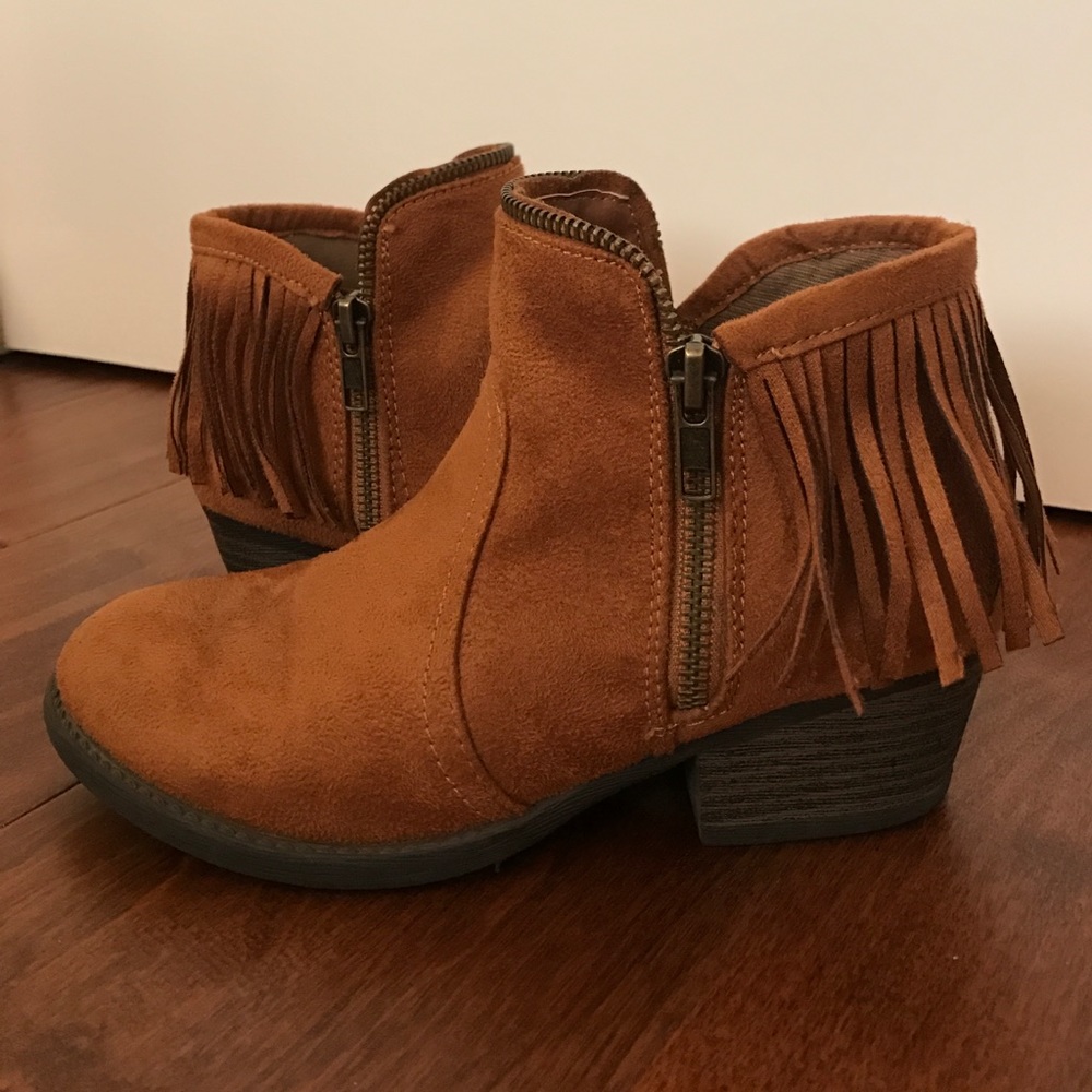 Camel Suede Fringe Booties