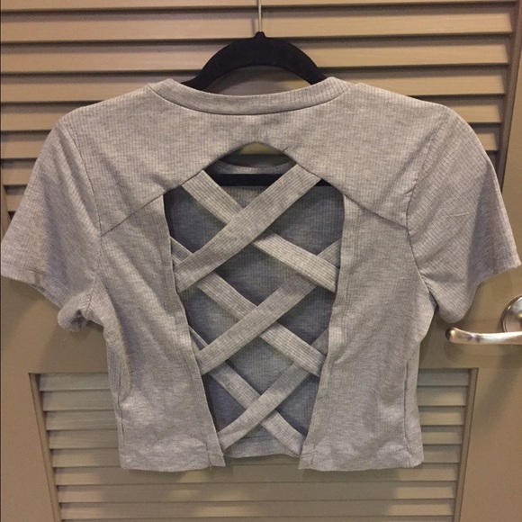 Gray Crop Top with Criss Cross Back - Picture 2 of 2