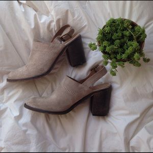 Lightly used suede Report mule heels