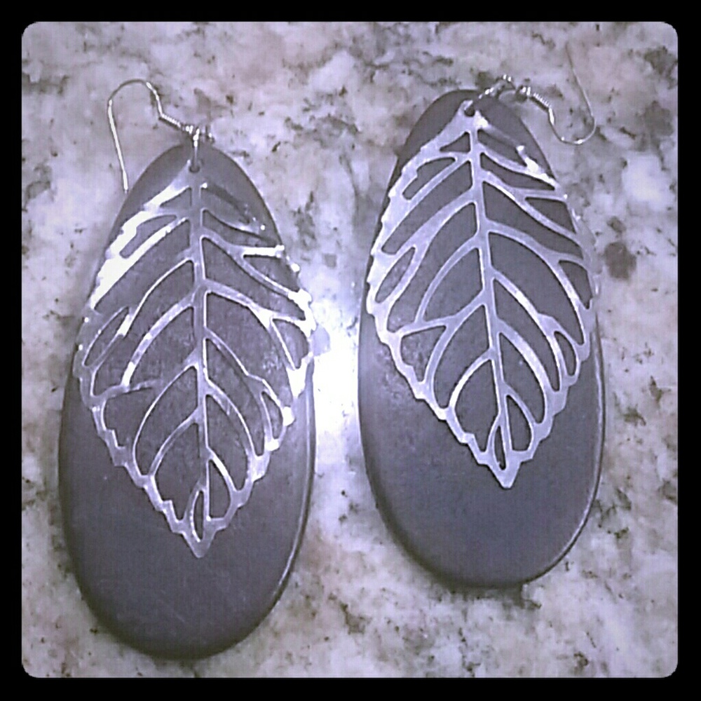 Large Wood Feather Earrings
