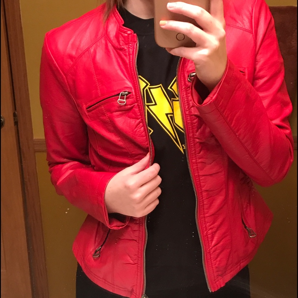Red leather jacket