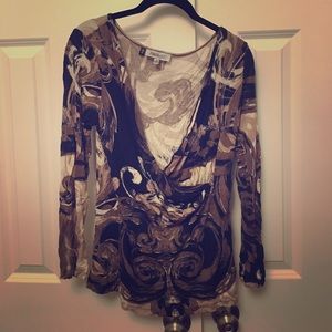 Brown and blue wrap shirt