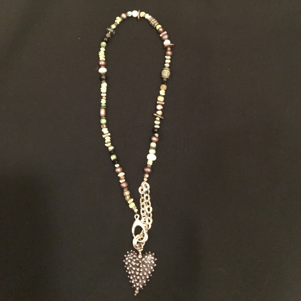 Heart pendant multi colored stone necklace