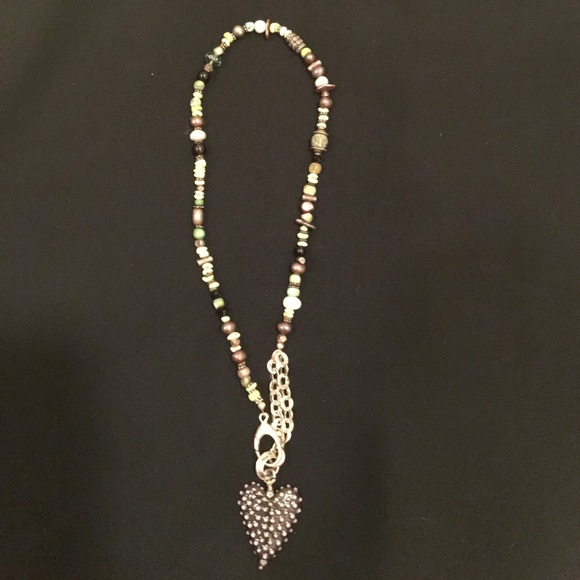 Heart pendant multi colored stone necklace - Picture 1 of 1